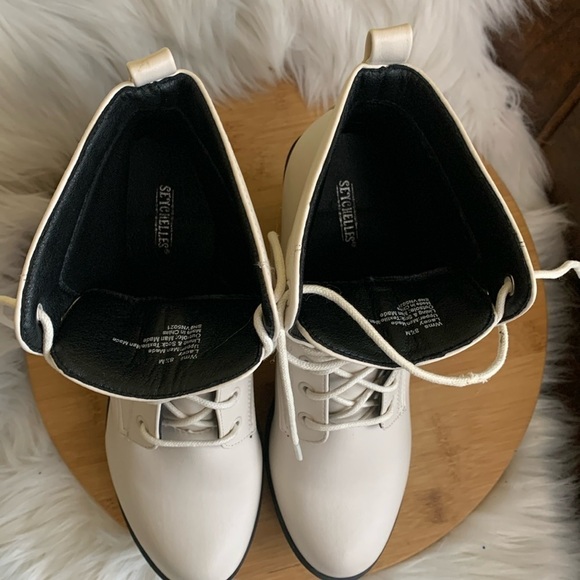 Seychelles | Lacey White Platform Lace Up Chunky Moto High Heel Boots NWOT 8.5M - Picture 15 of 17